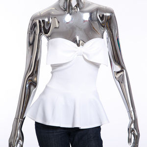 white strapless bow peplum top